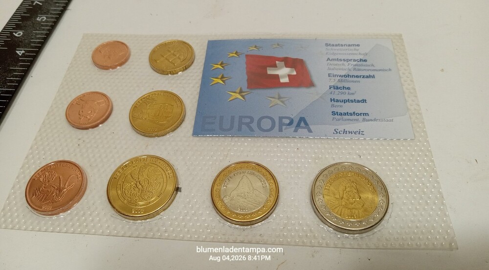 2008 Switzerland Europa Essai Pattern 8 Coin Set Swiss Trial Patterns Unc